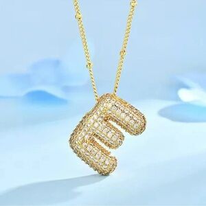 E Gold Initial Crystal Necklace